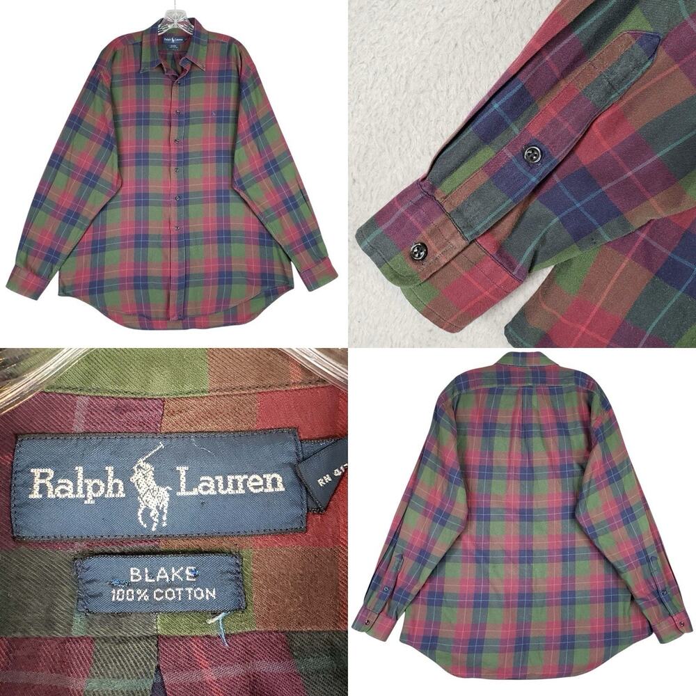 Polo Ralph Lauren Oxford Shirt Mens Size Large L Blake Plaid Button Down Flaw